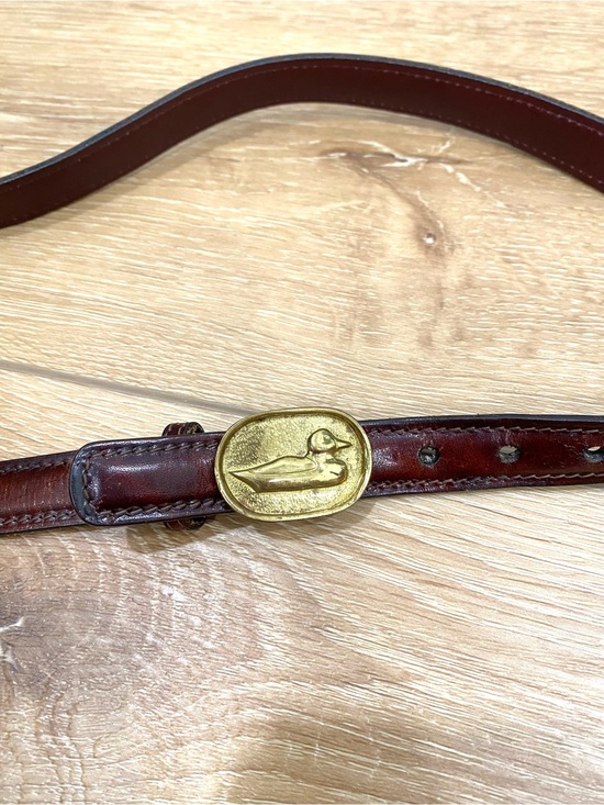 Unknown Accessories - Vintage Solid Brass Mallard Duck Leather Belt Women’s Size 30 Preppy Americana